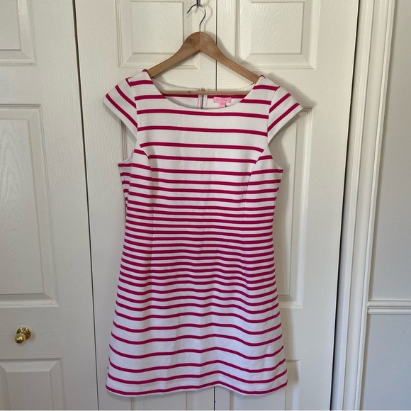 Lilly Pulitzer NWT Pink and White Stripe Zippered Mini Dress Size XL - Picture 2 of 8